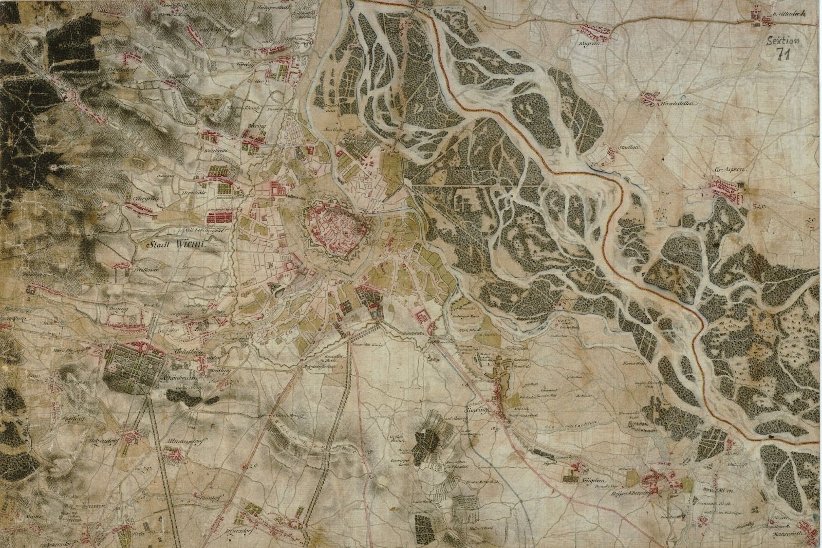 An excerpt from the Josephinian Land Survey, showing Vienna and its surrounding